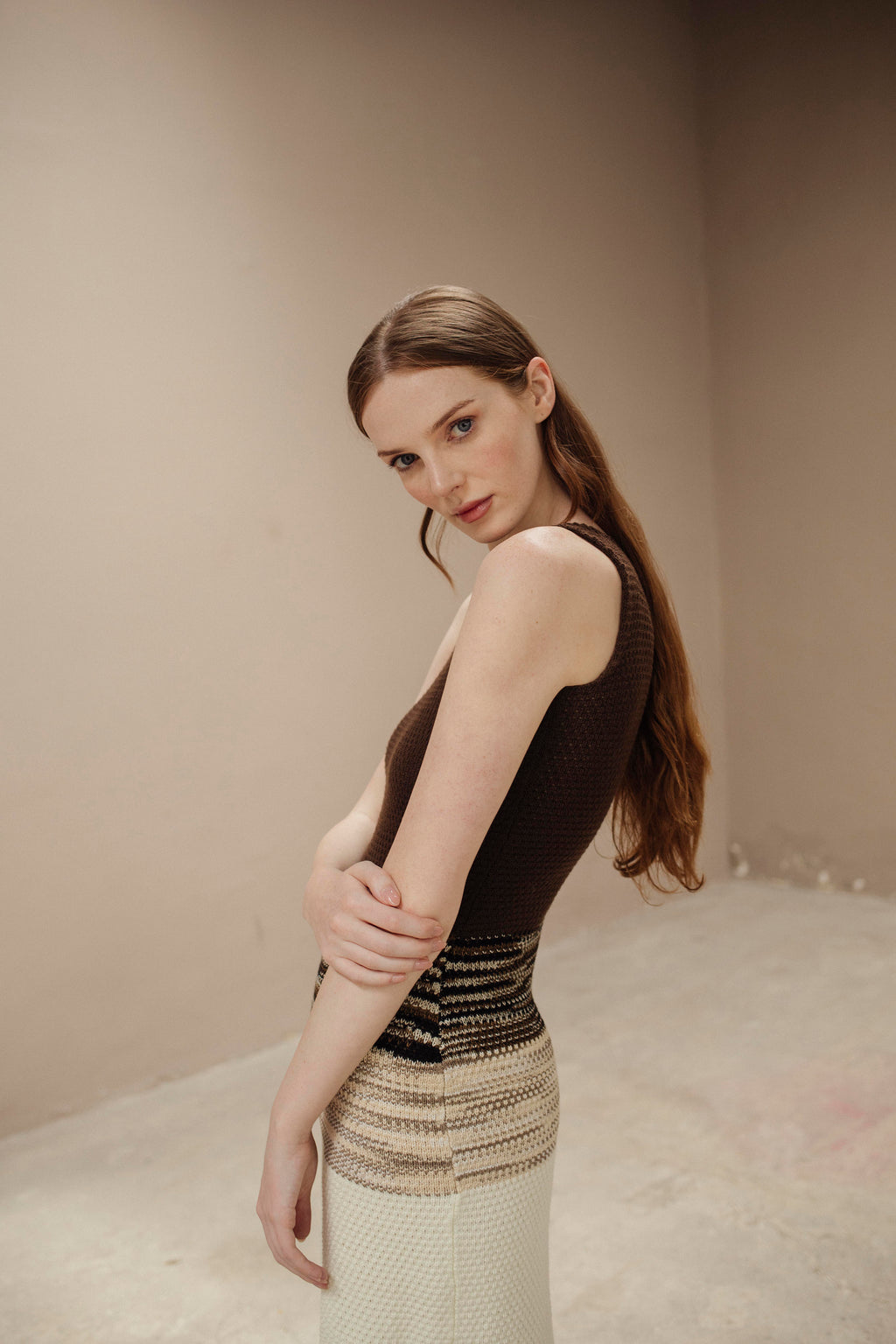 VESTIDO DEGRADÉ CHOCOLATE Y IVORY