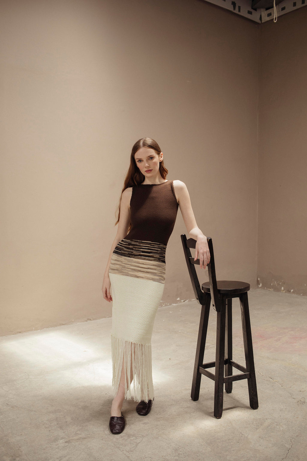 VESTIDO DEGRADÉ CHOCOLATE Y IVORY