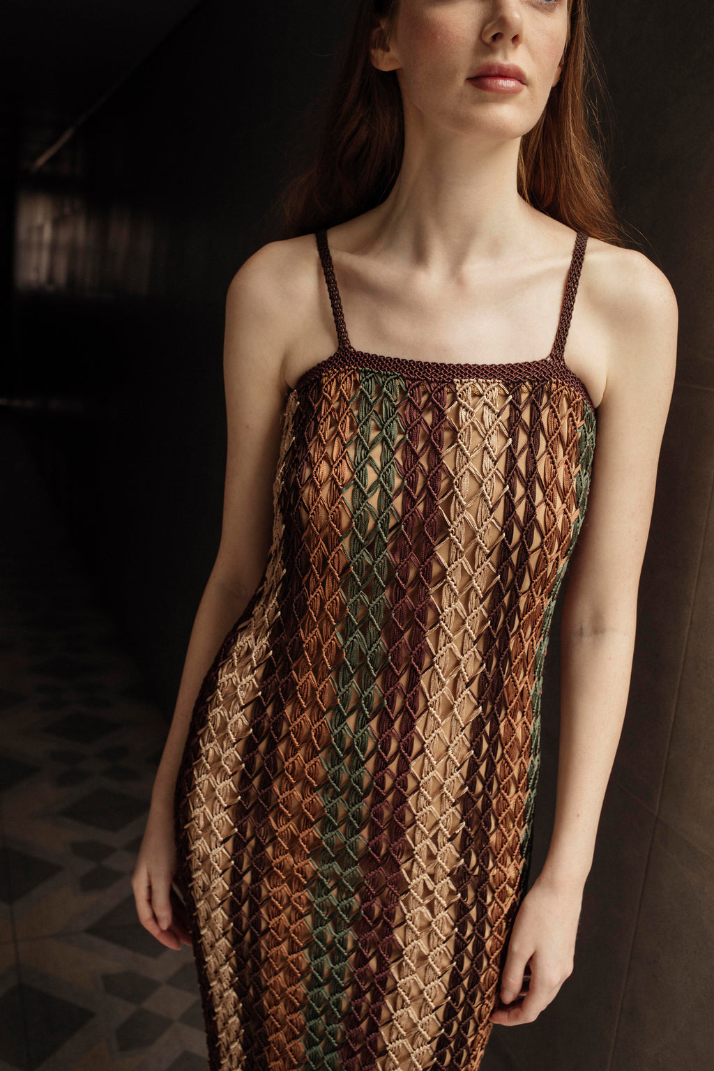 VESTIDO MACRAMÉ RAYAS MULTICOLOR