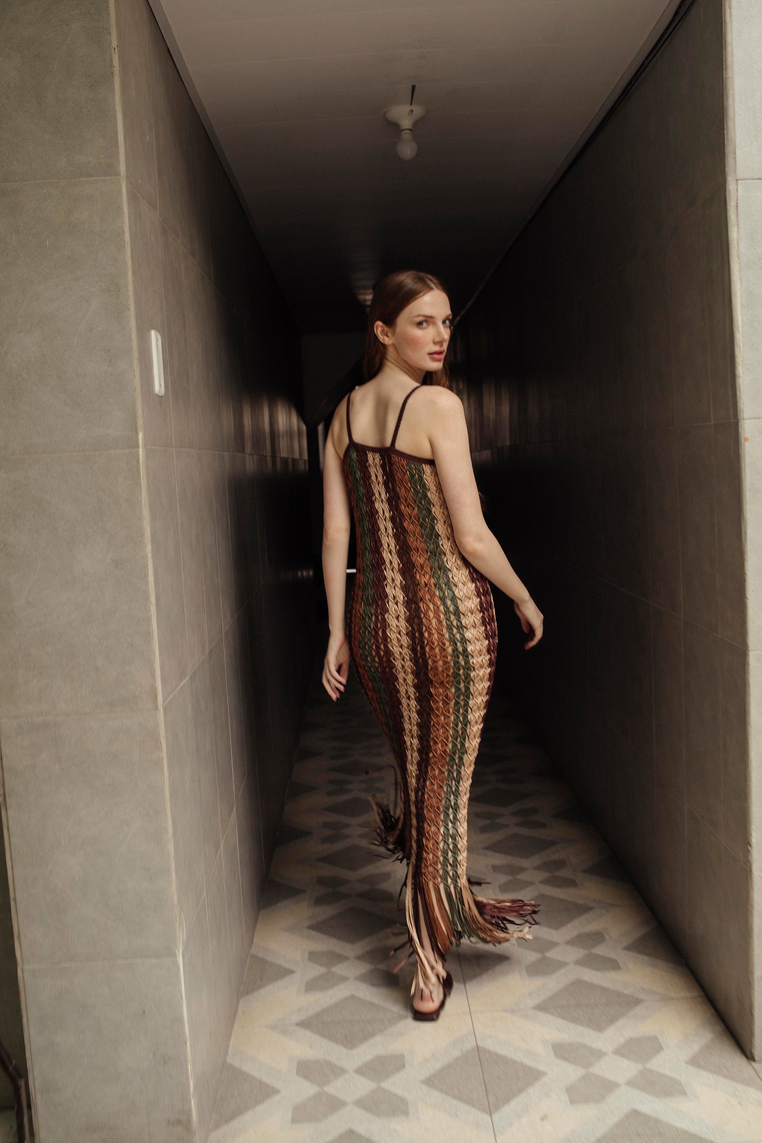 VESTIDO MACRAMÉ RAYAS MULTICOLOR