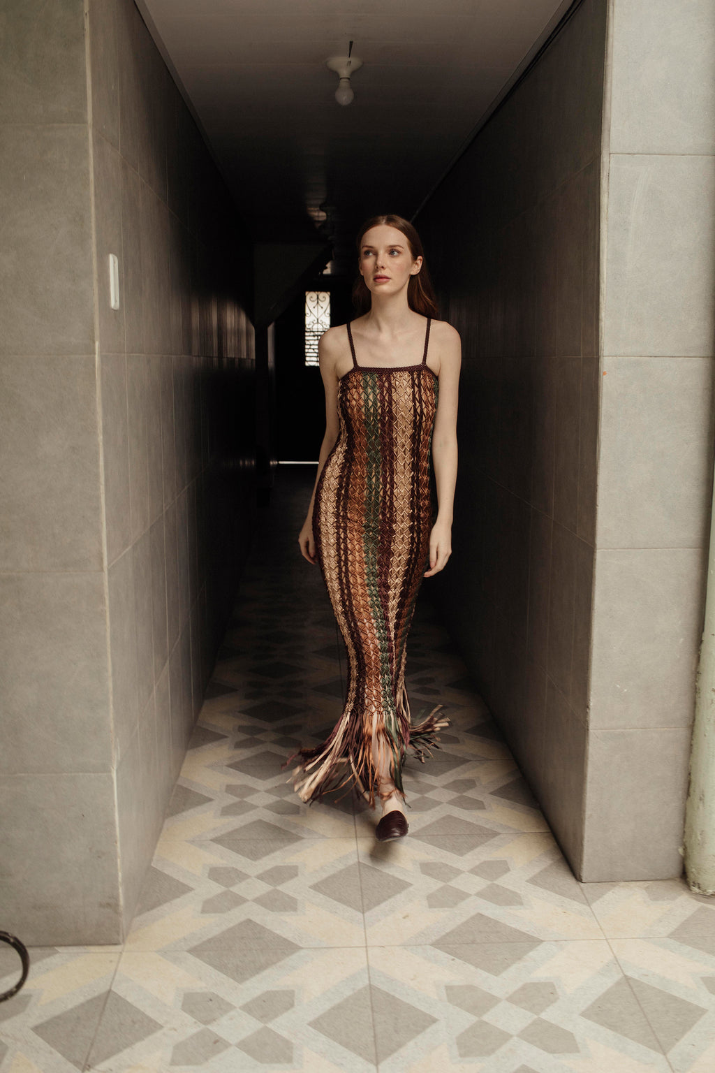 VESTIDO MACRAMÉ RAYAS MULTICOLOR