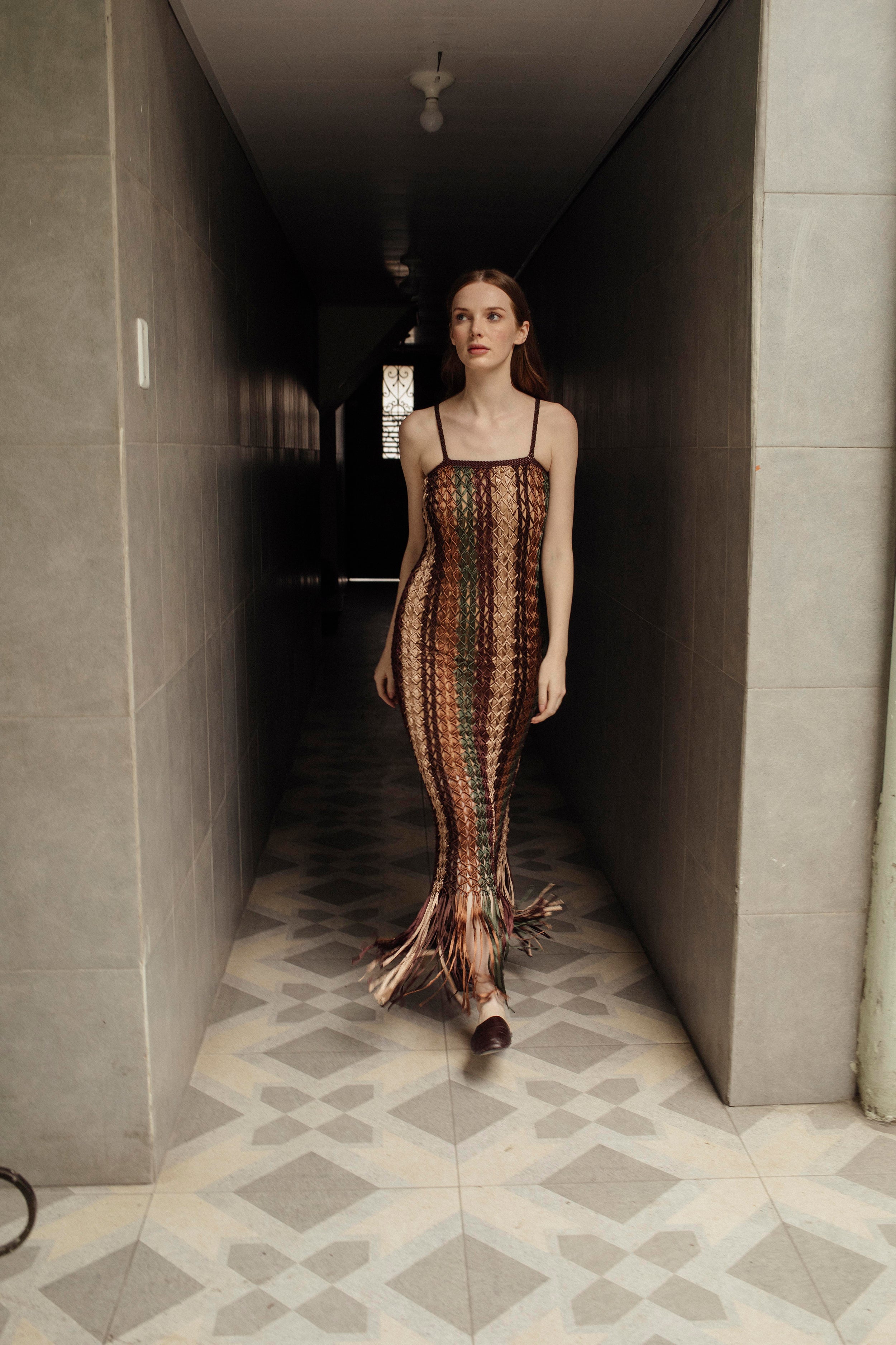 VESTIDO MACRAMÉ RAYAS MULTICOLOR