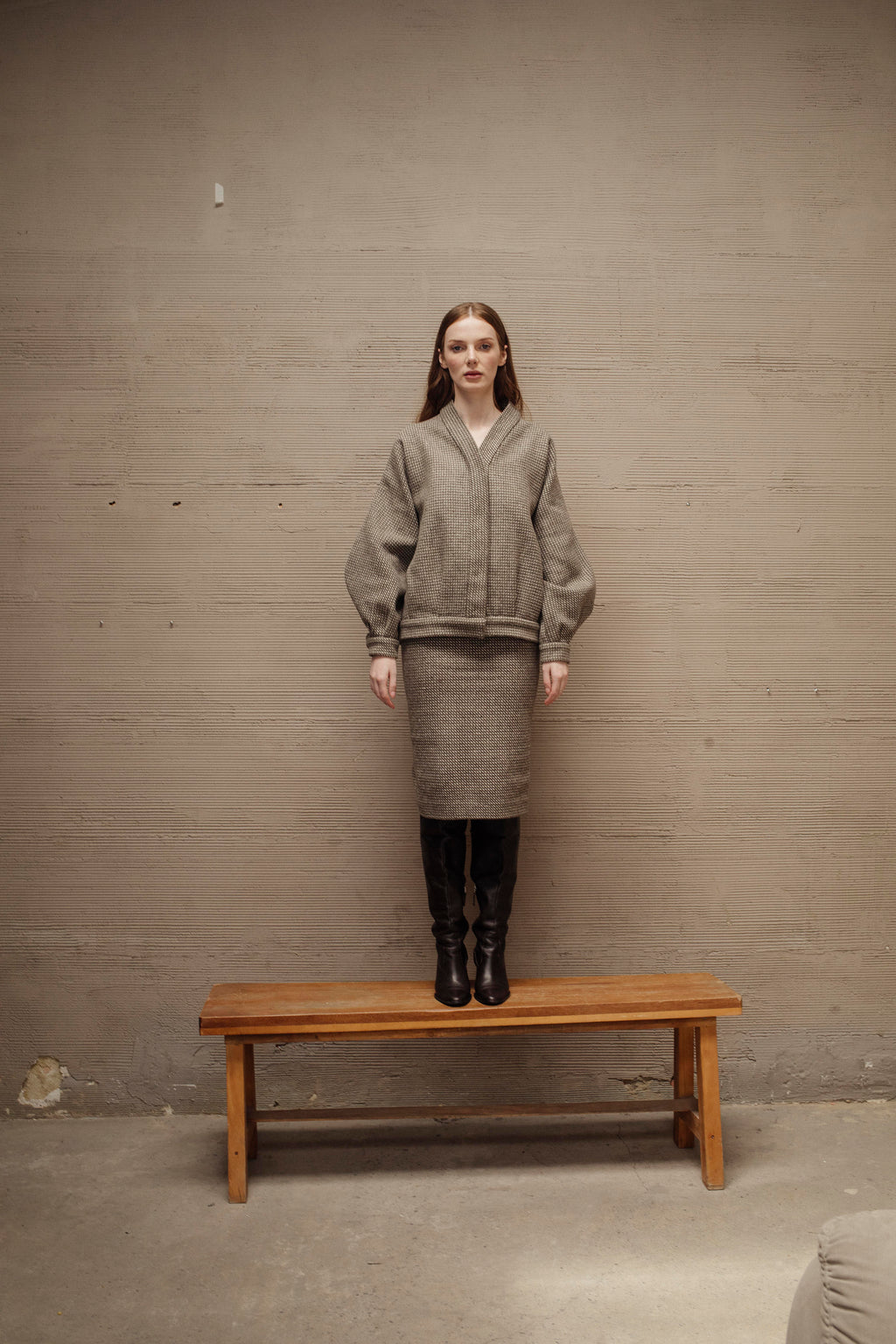 SET DE PUNTO GRIS Y IVORY