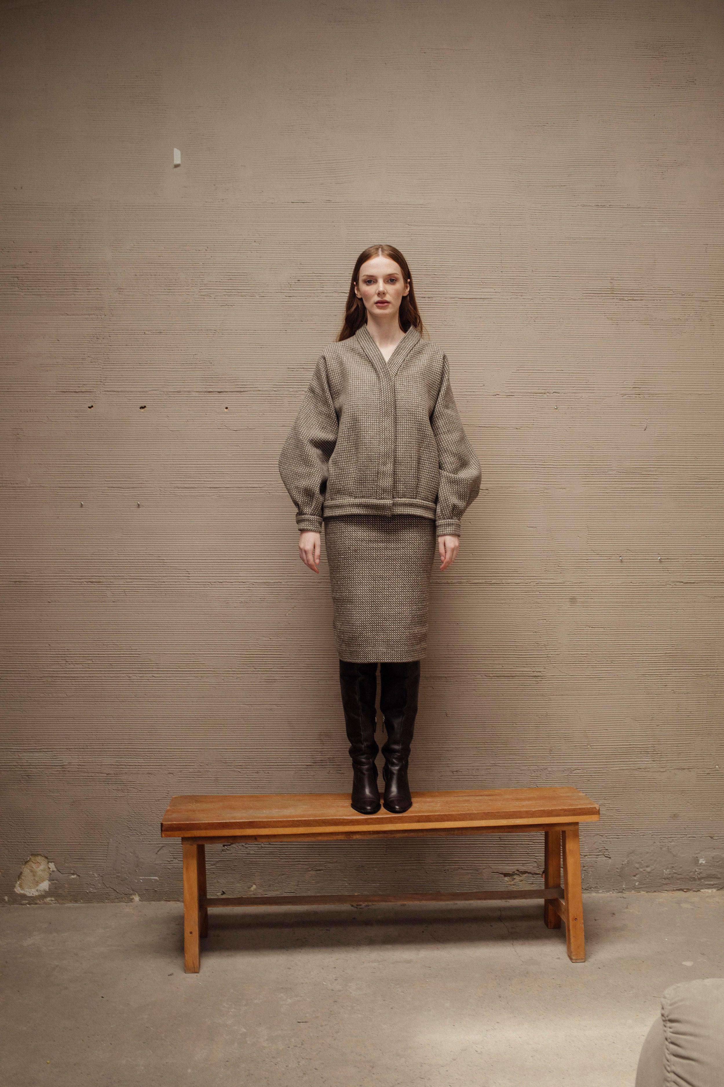 SET DE PUNTO GRIS Y IVORY