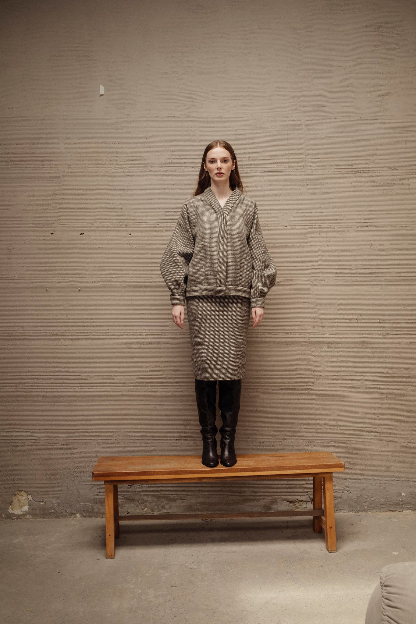 SET DE PUNTO GRIS Y IVORY