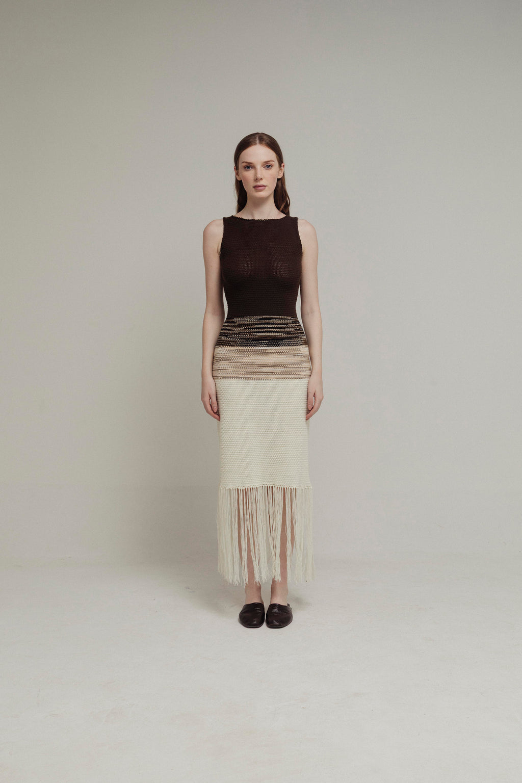 VESTIDO DEGRADÉ CHOCOLATE Y IVORY