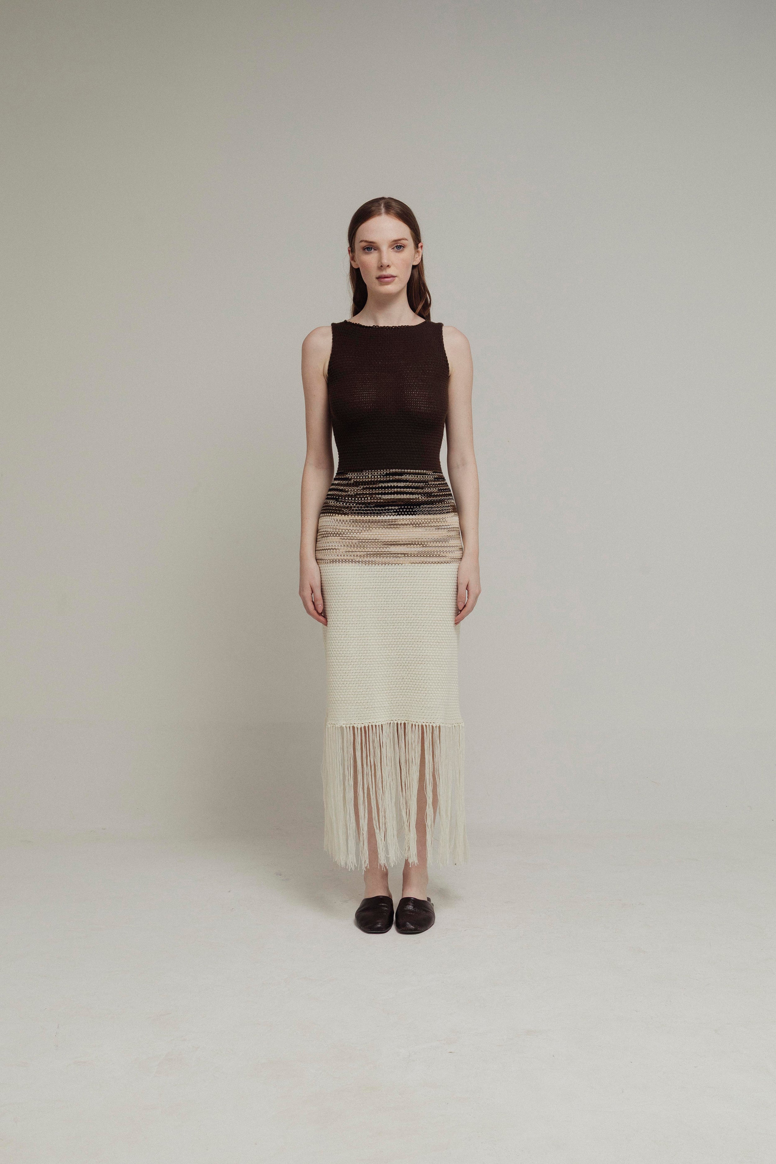 VESTIDO DEGRADÉ CHOCOLATE Y IVORY