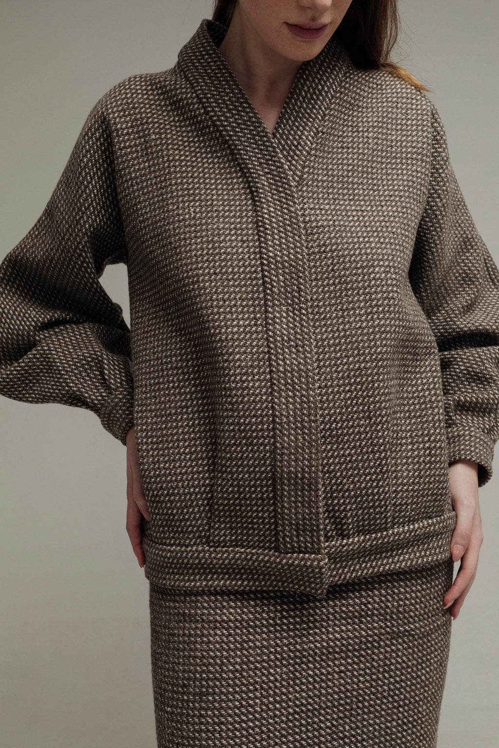 SET DE PUNTO GRIS Y IVORY